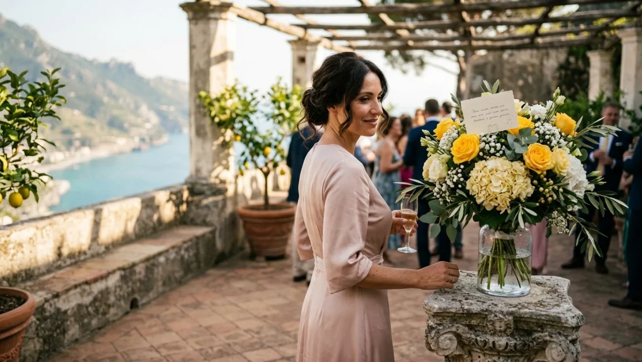 Omaggio floreale e biglietto di auguri per il matrimonio di Ilary Blasi e Bastian a Ravello