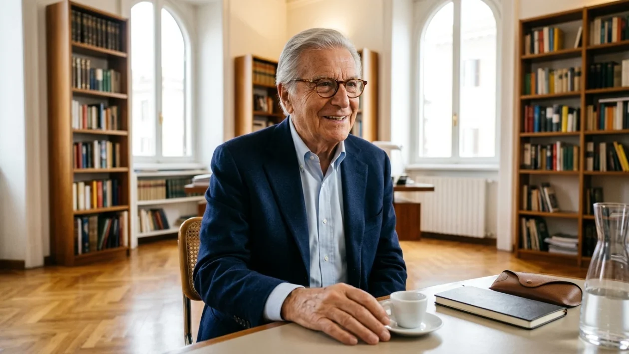 Pippo Baudo durante una trasmissione televisiva della Rai