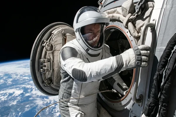 Astronauta privato della missione Polaris Dawn impegnato nelle operazioni all'esterno della capsula Crew Dragon