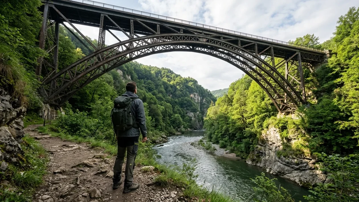 Il maestoso ponte in ferro San Michele che supera il fiume Adda