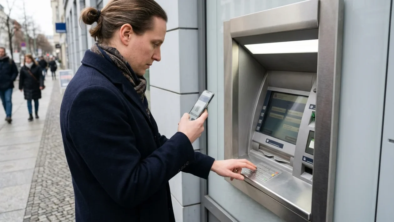 Prelievo di contanti a uno sportello Postamat di Poste Italiane