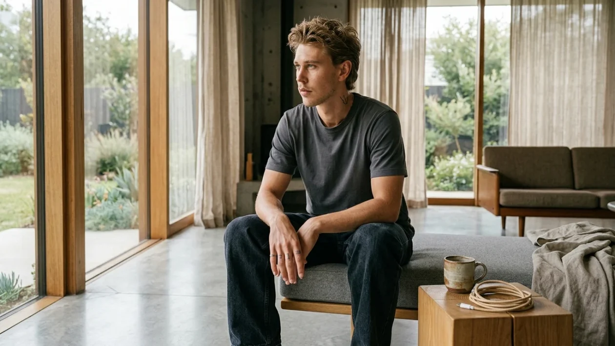 Primo piano di Presley Gerber durante una sfilata di moda a Los Angeles