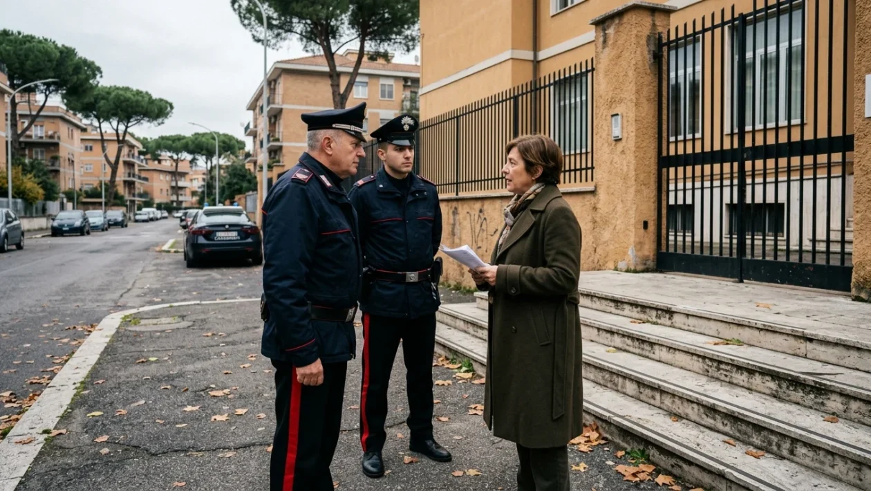 Ingresso di un plesso scolastico a Roma presidiato dalle forze dell'ordine dopo un fatto di cronaca
