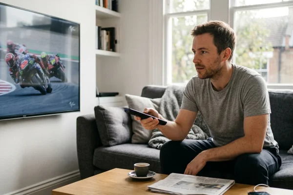 Pilota della MotoGP in piega sul tracciato del Red Bull Ring a Spielberg