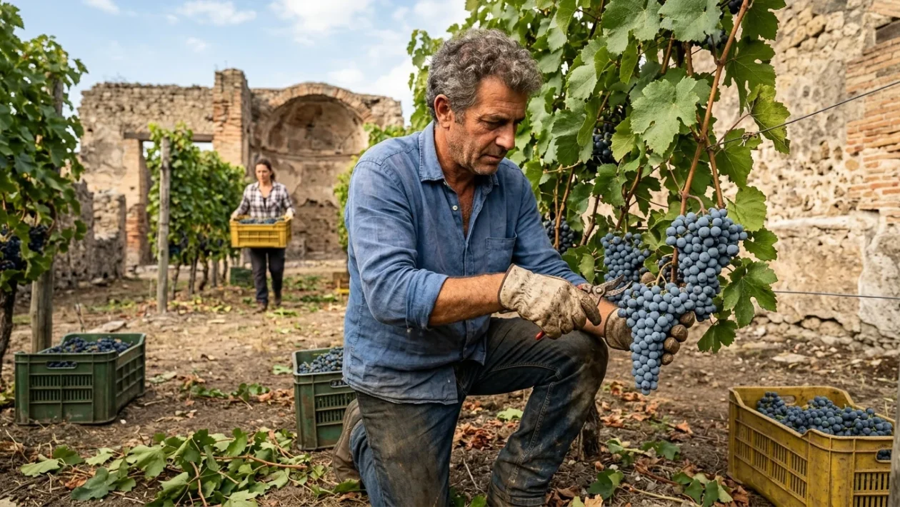 Grappoli di uva rossa pronti per la raccolta tra i vigneti storici italiani