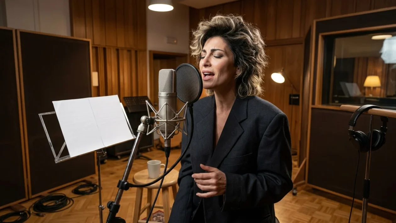 Anna Oxa durante una memorabile esecuzione musicale