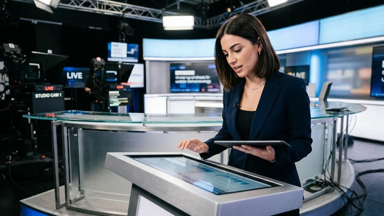 Rebecca Staffelli al tavolo social durante una puntata serale di un reality show