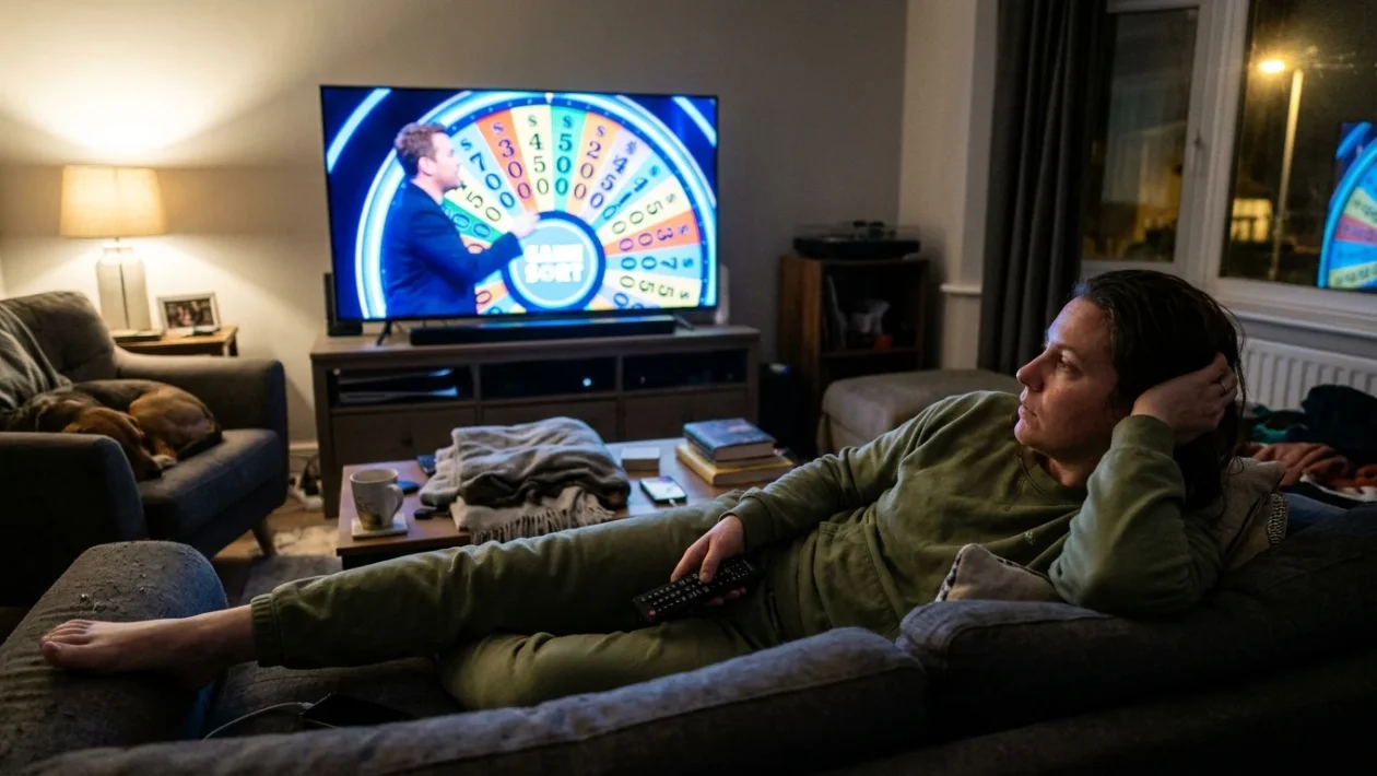 Studio televisivo con la celebre ruota del programma a premi