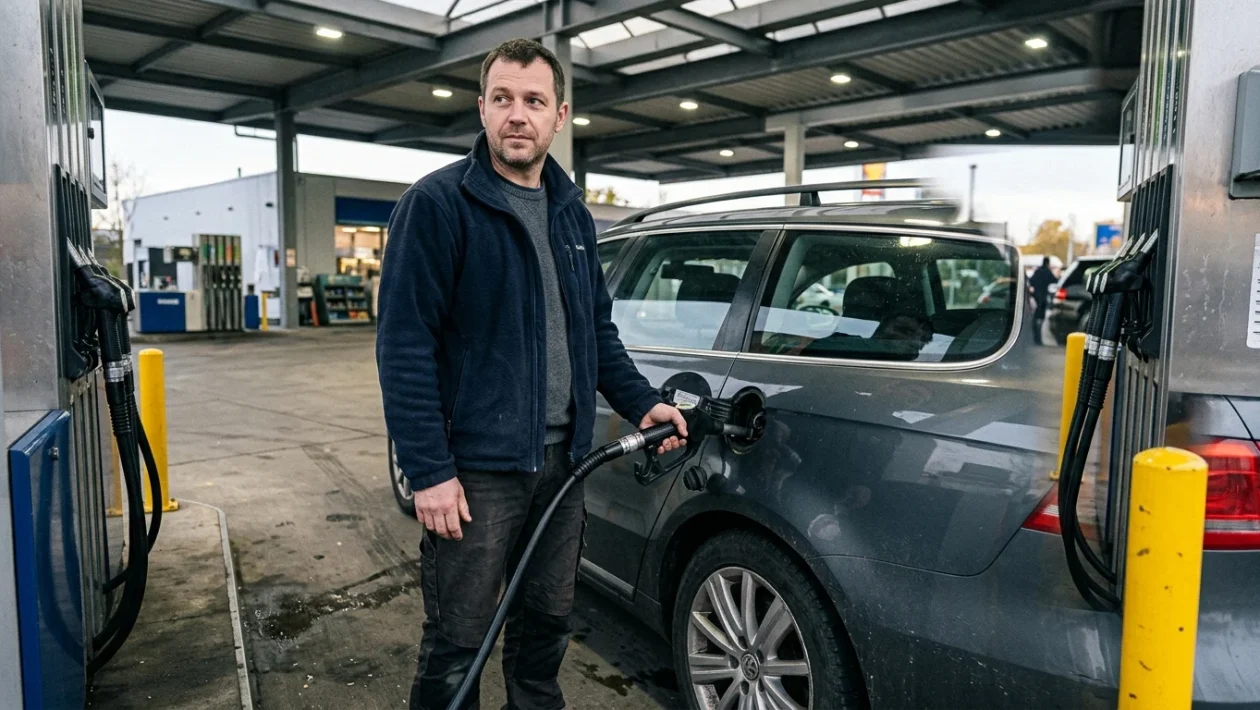 Pompa di carburante con erogatori di gasolio e benzina presso una stazione di rifornimento