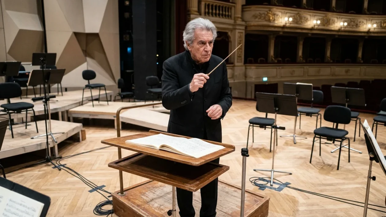 Riccardo Muti dirige un concerto sinfonico sul podio orchestrale