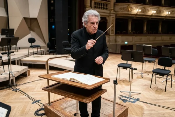 Riccardo Muti dirige un concerto sinfonico sul podio orchestrale