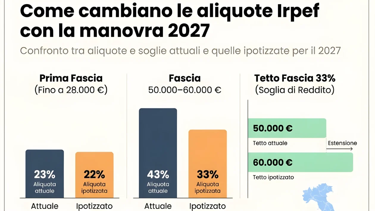 Riforma Irpef: spunta il taglio al 22% e nuova soglia a 60mila euro per il ceto medio