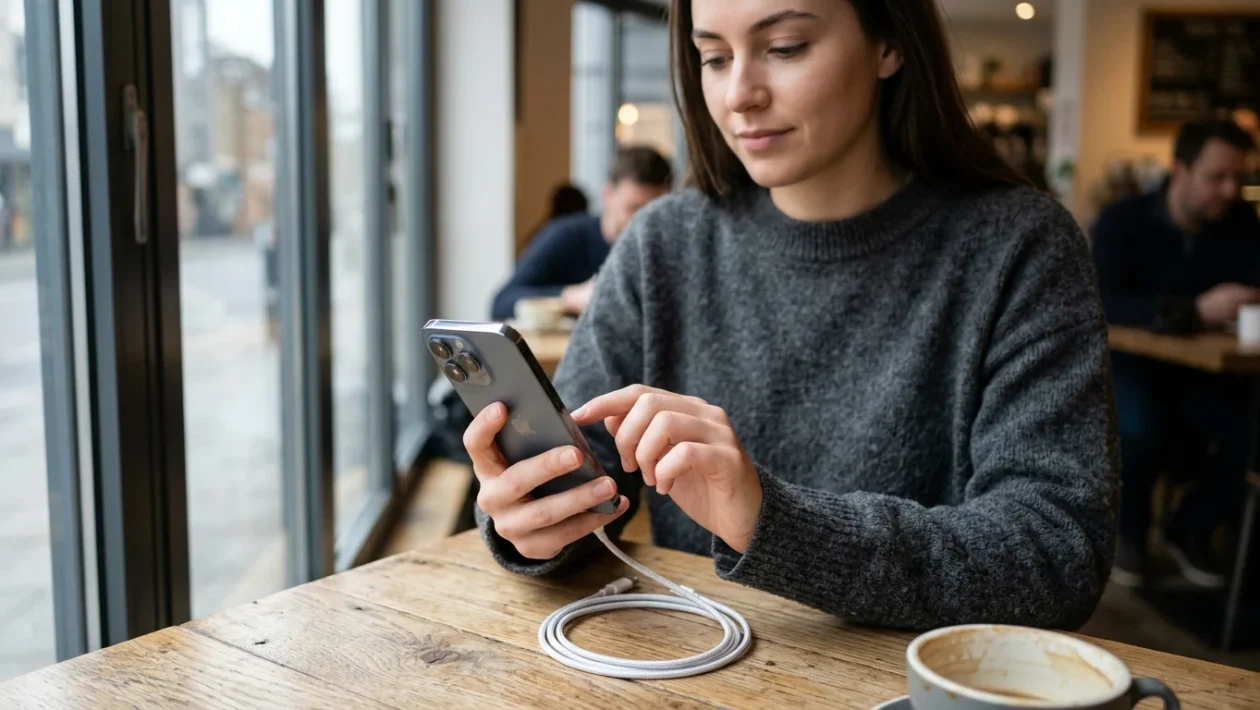 Schermata di iPhone con l'icona della batteria di colore giallo e il menu delle impostazioni aperto