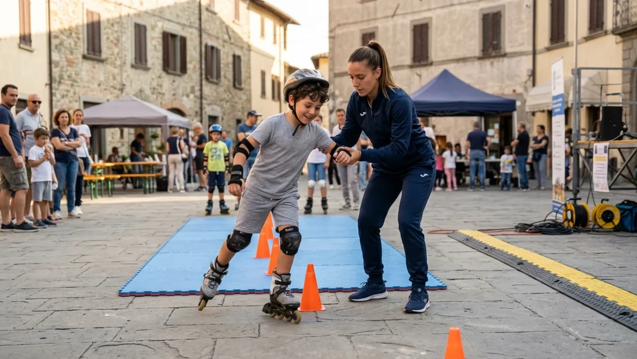 Esibizioni sportive e pubblico durante la Notte bianca dello sport a Rosignano