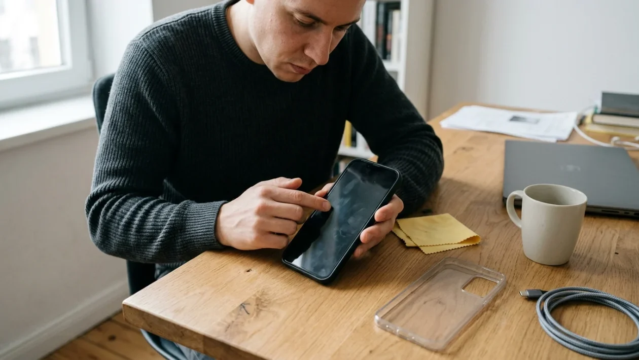 Dito che tenta di interagire con il touch screen bloccato di uno smartphone Samsung Galaxy