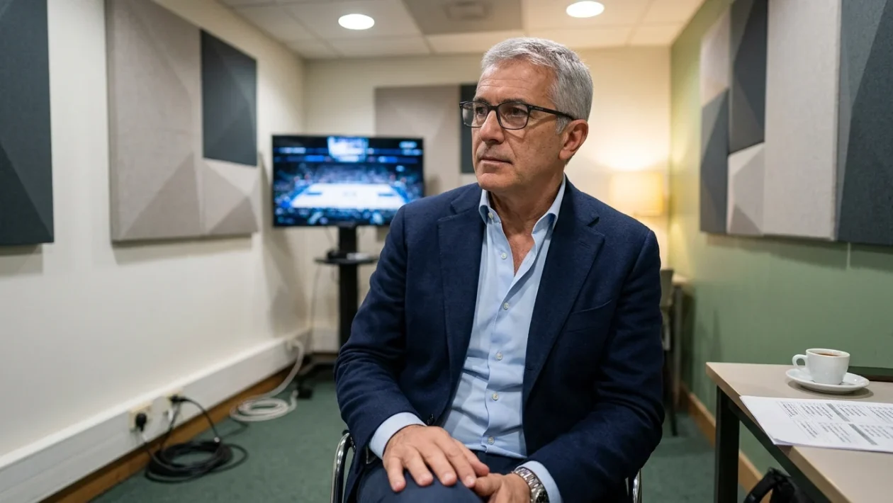 Il giornalista sportivo Sandro Sabatini durante un intervento televisivo