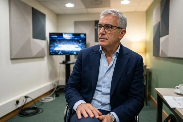 Il giornalista sportivo Sandro Sabatini durante un intervento televisivo