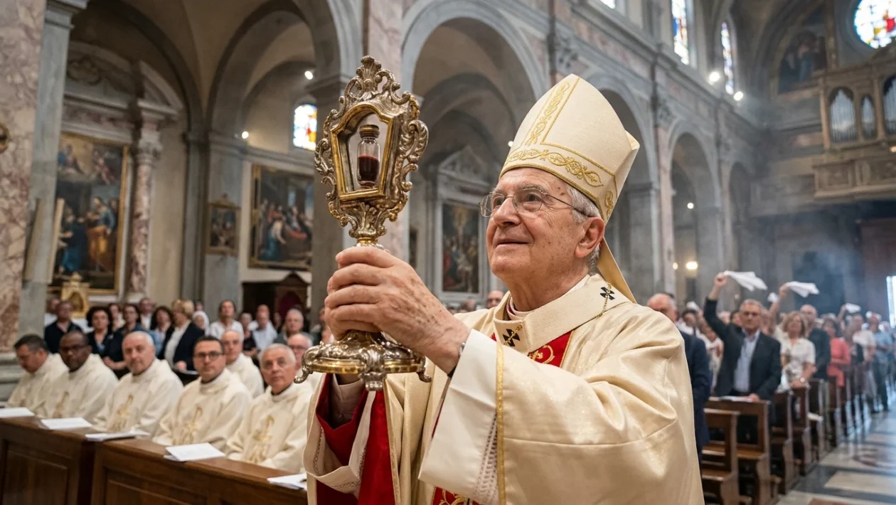 Ampolla con il sangue di San Gennaro esposta nel Duomo di Napoli