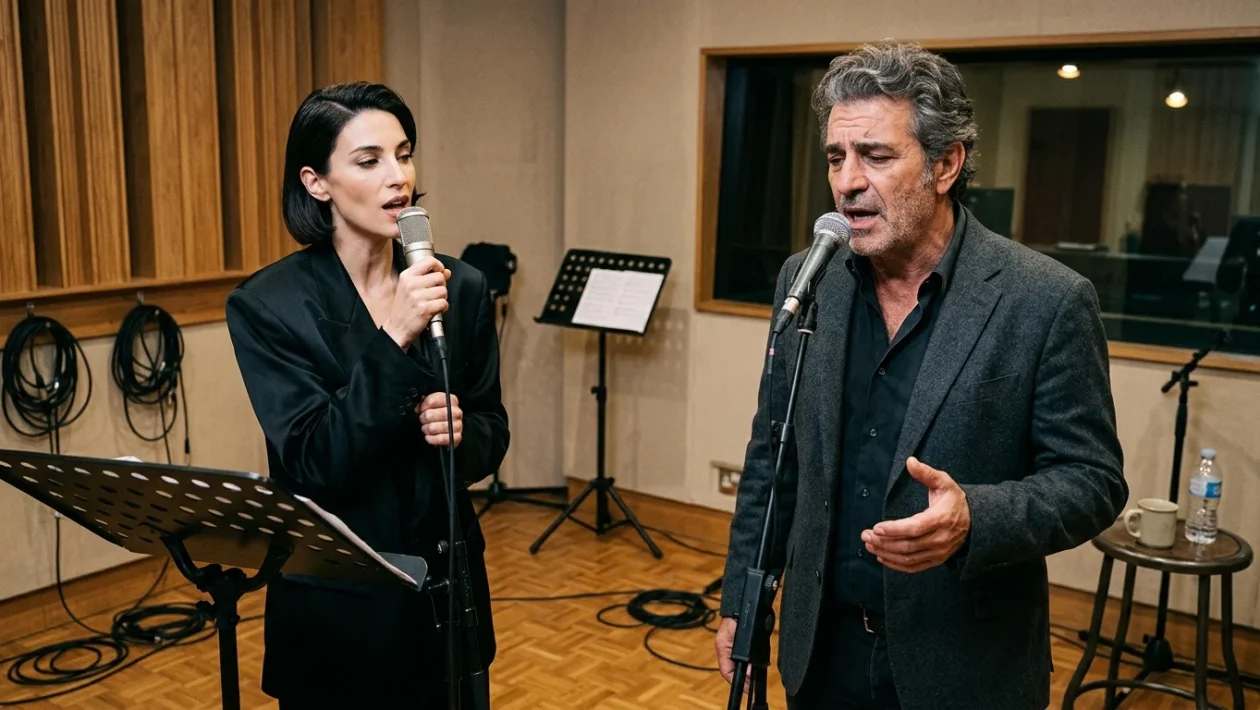 Anna Oxa e Fausto Leali sul palco durante l'esecuzione del brano Ti lascerò