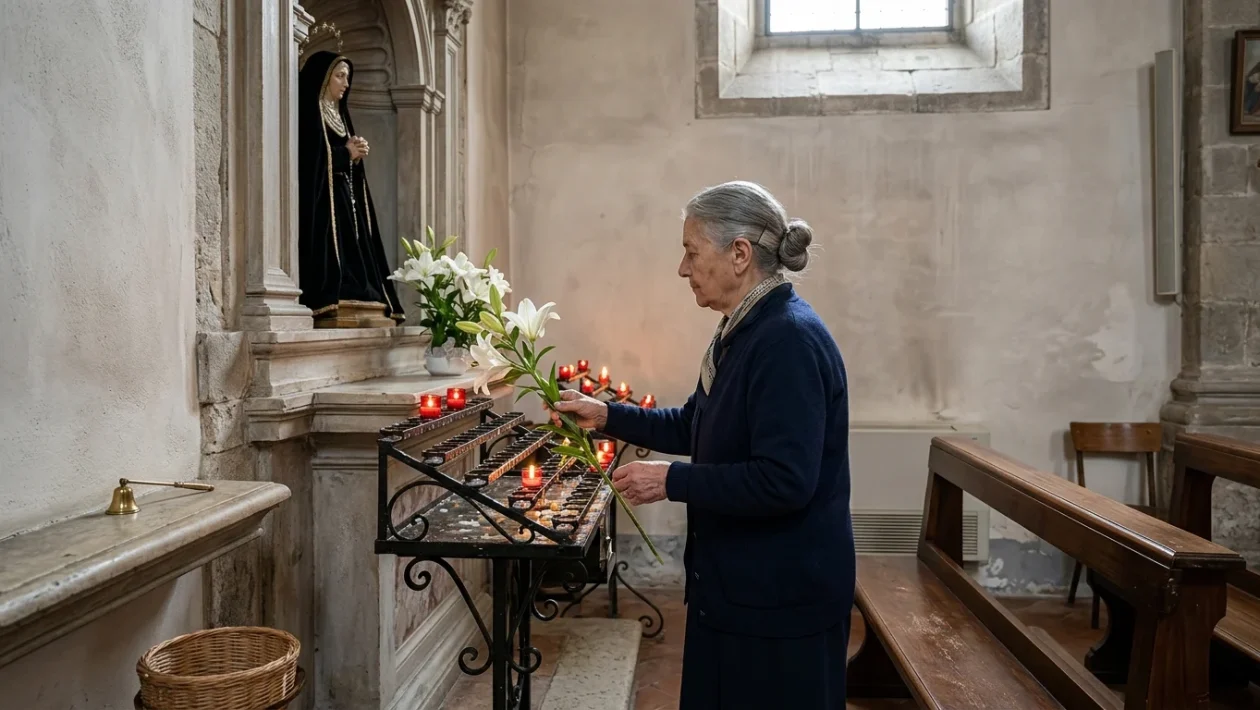 Rappresentazione artistica tradizionale della Beata Vergine Maria Addolorata con il cuore trafitto da sette spade