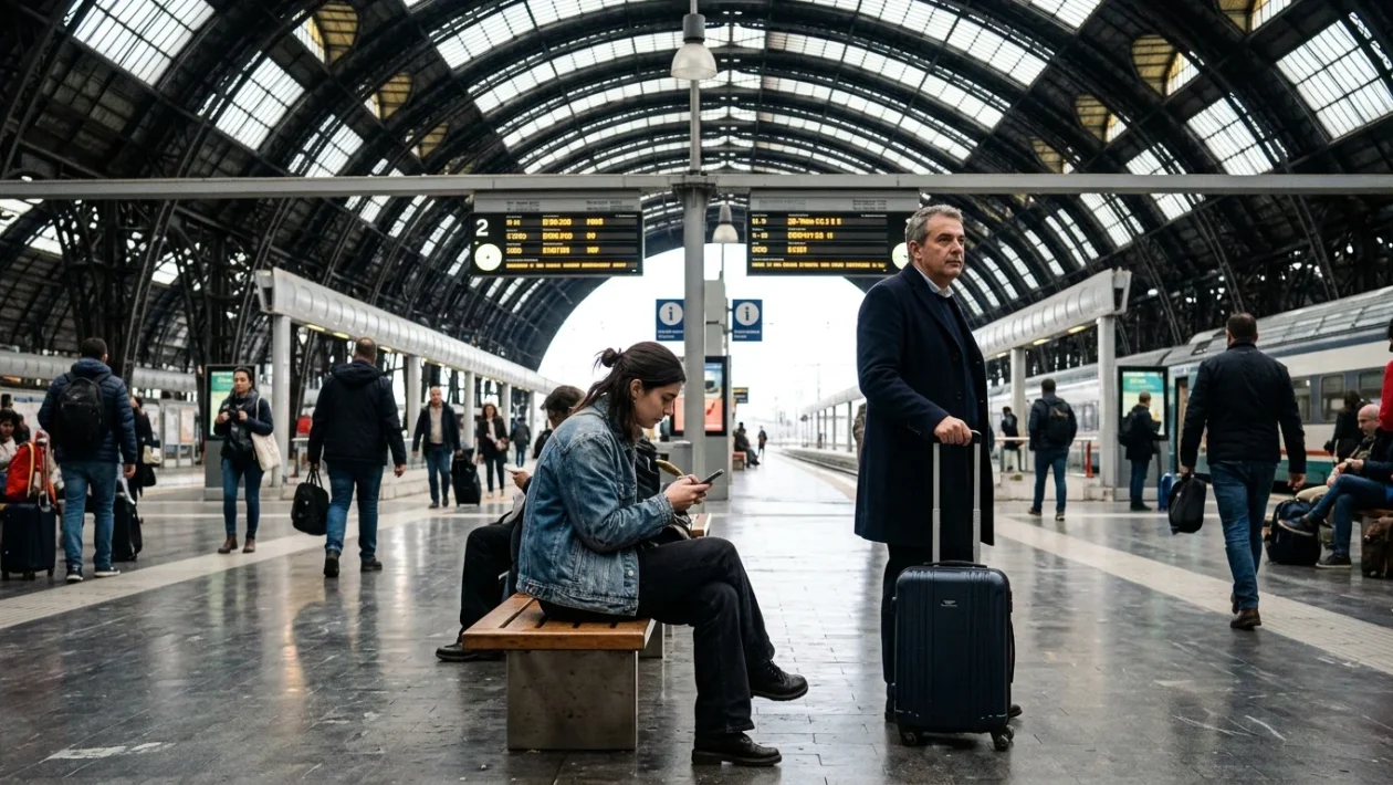 Treni ad alta velocità Frecciarossa e Italo fermi sui binari della stazione centrale