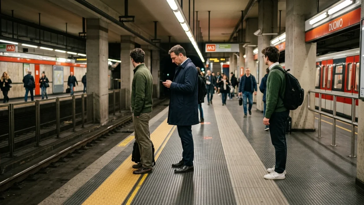 Convoglio della metropolitana di Milano fermo alla banchina di una stazione ATM
