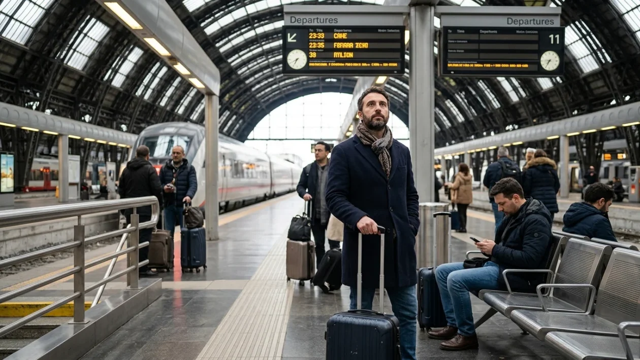 Tabellone orari delle partenze dei treni in stazione ferroviaria