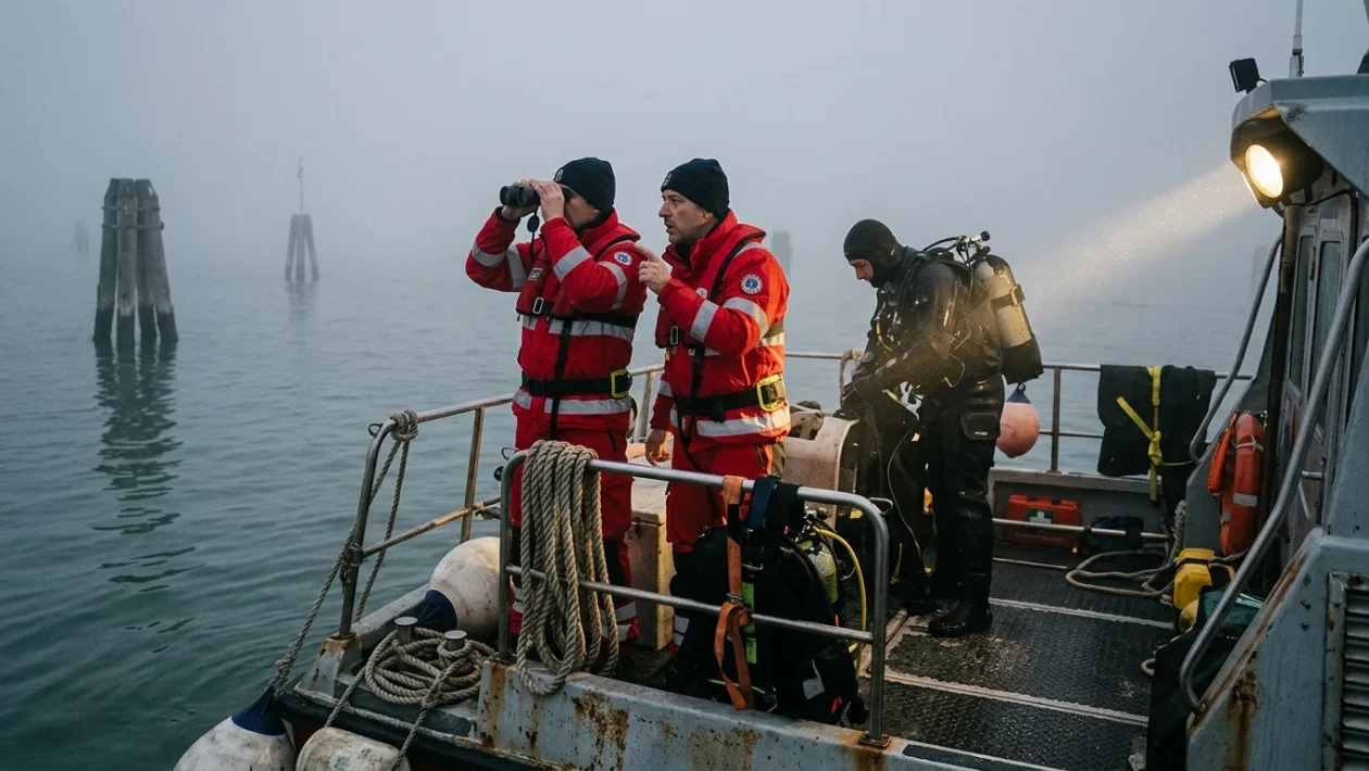 Laguna di Venezia nei pressi dell'isola di Tessera durante i soccorsi