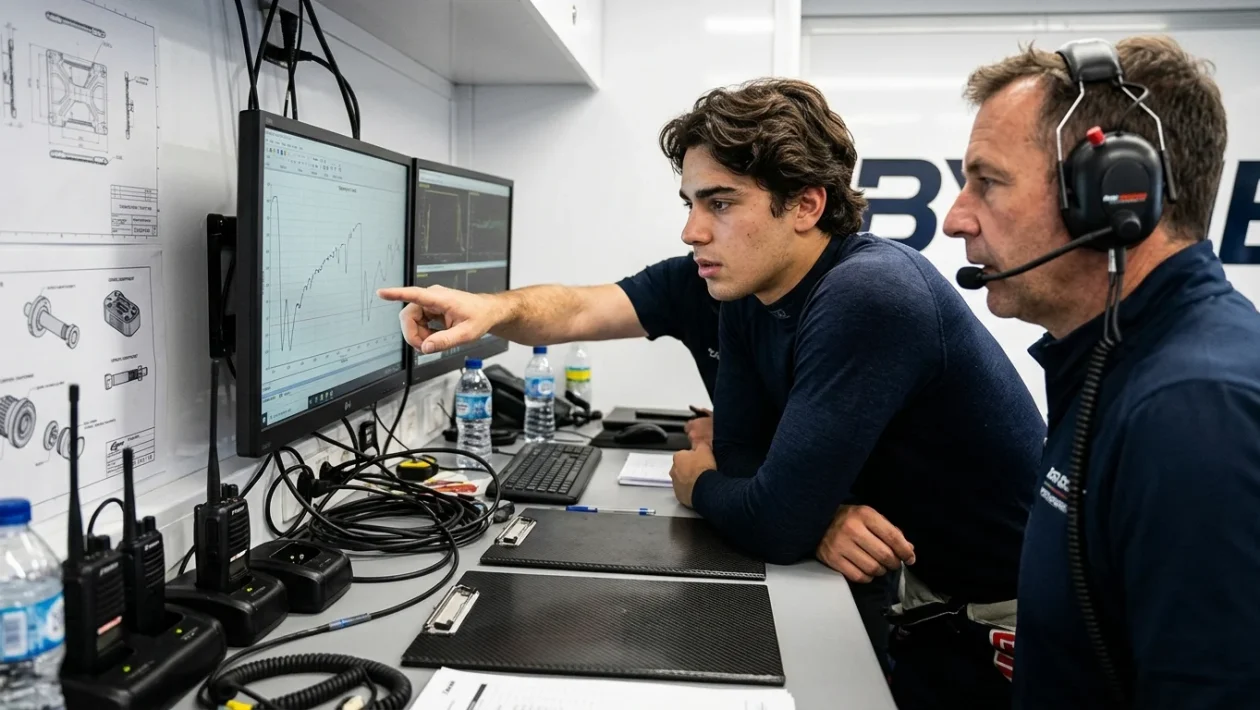 Sebastian Montoya con la tuta da corsa del programma Red Bull Junior Team