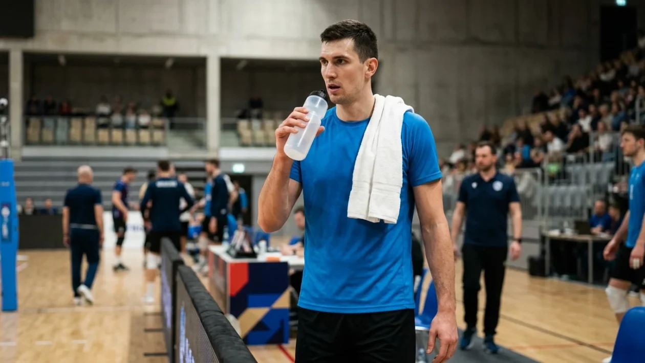 Simone Giannelli in azione al palleggio con la maglia della Nazionale italiana