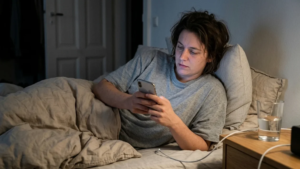 Uso dello smartphone in camera da letto al buio