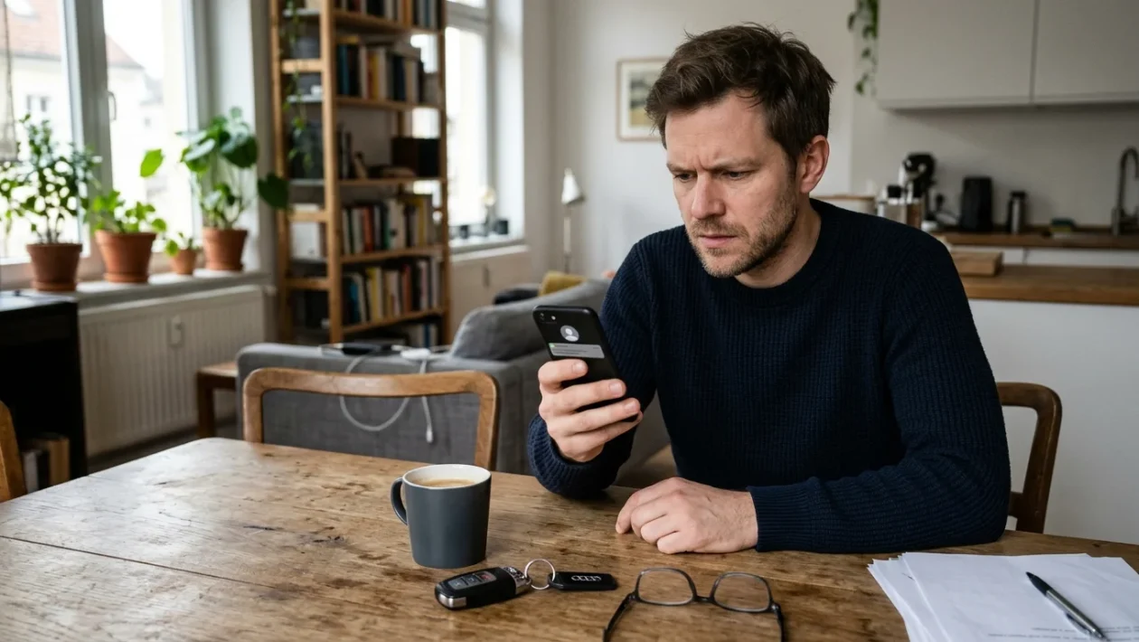 Schermo di uno smartphone che mostra un messaggio SMS fraudolento relativo a una finta multa per eccesso di velocità