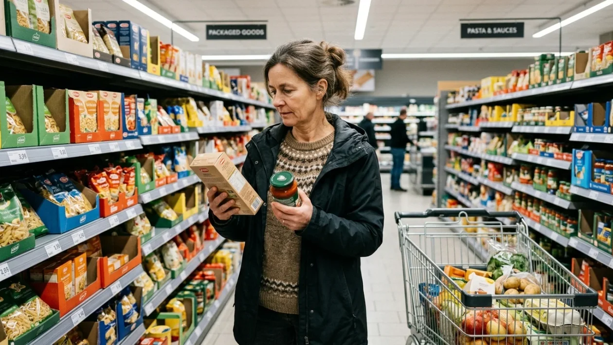 Carrello della spesa tra le corsie di un supermercato