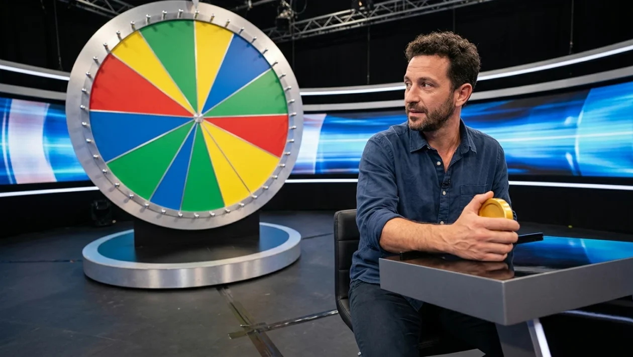 Particolare della ruota con gli spicchi colorati e le caselle speciali del quiz televisivo La Ruota della Fortuna