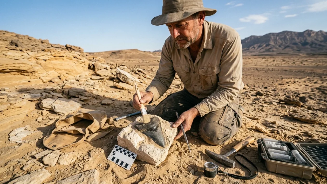 Denti fossili di squalo preistorico rinvenuti nel deserto egiziano