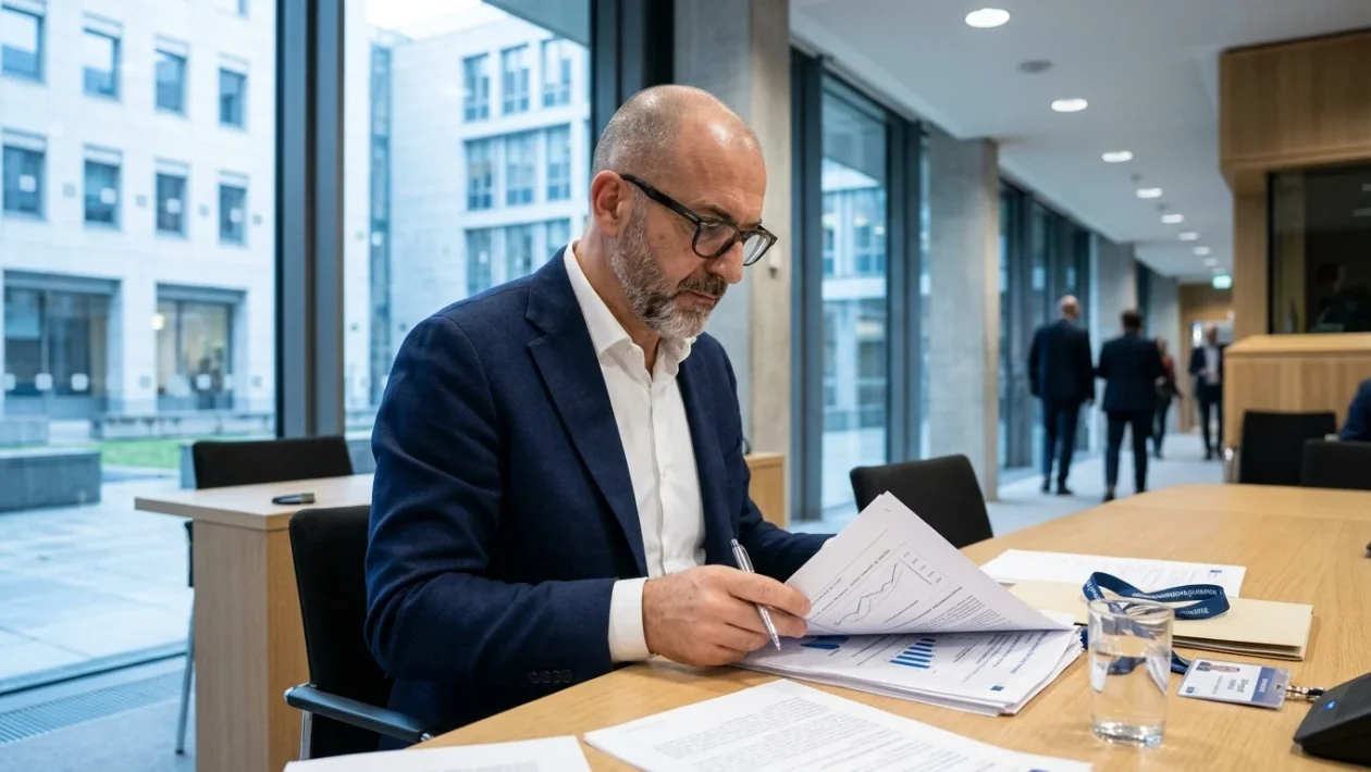 Stefano Bonaccini durante una sessione di lavoro al Parlamento Europeo