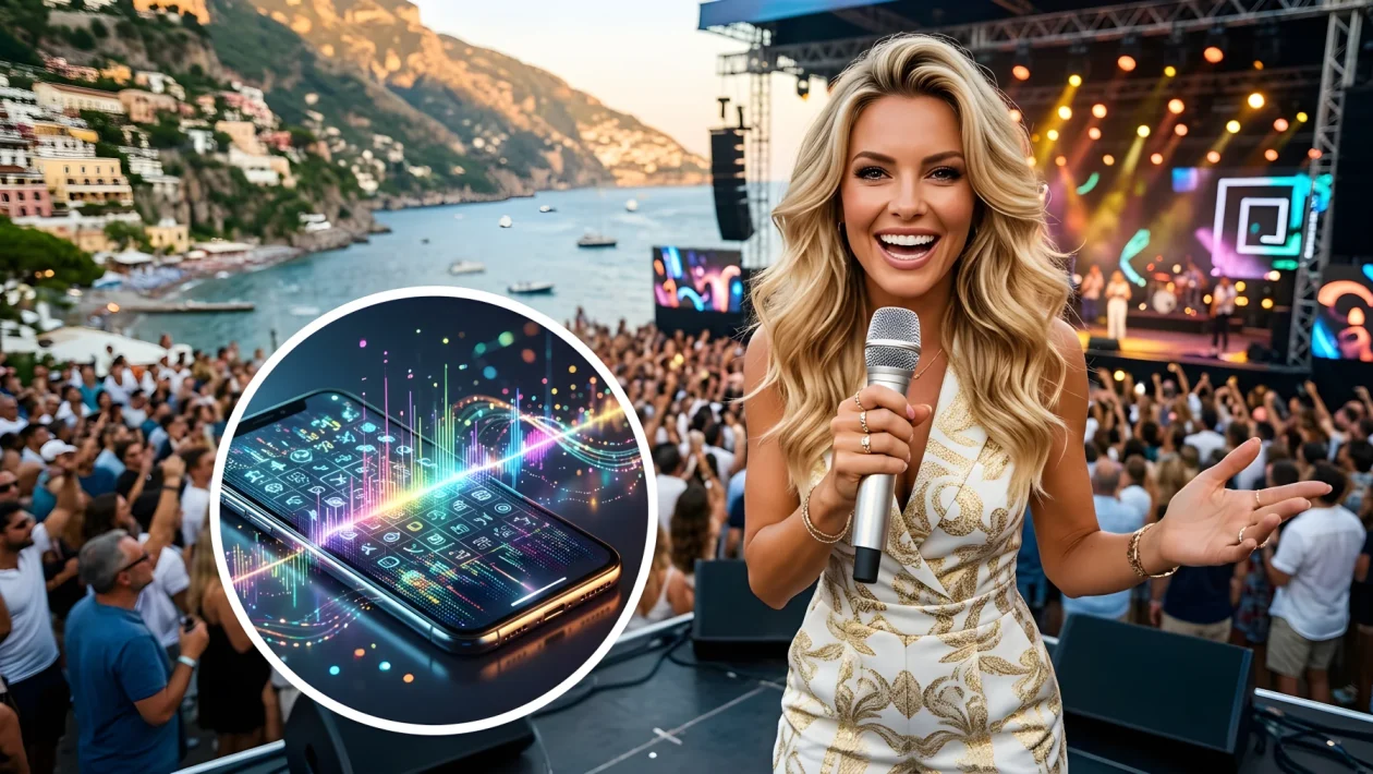 Michelle Hunziker sul palco di Super Karaoke a Canale 5