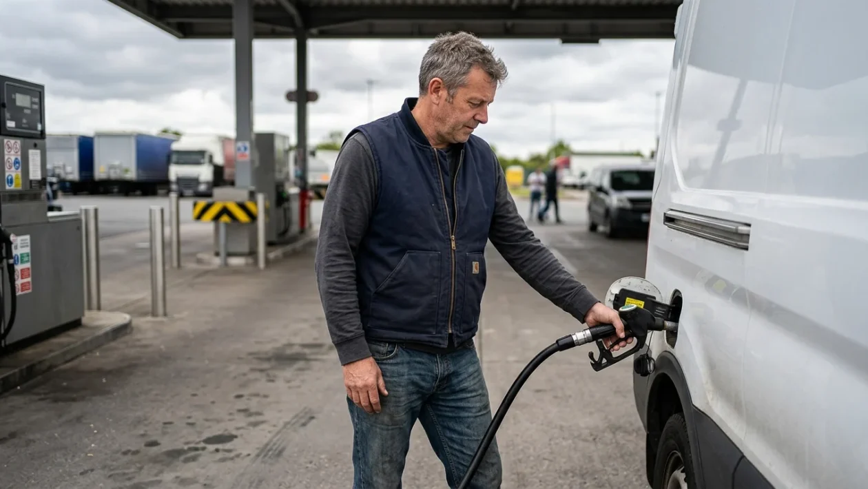 Erogatore di carburante presso una stazione di rifornimento con display del prezzo