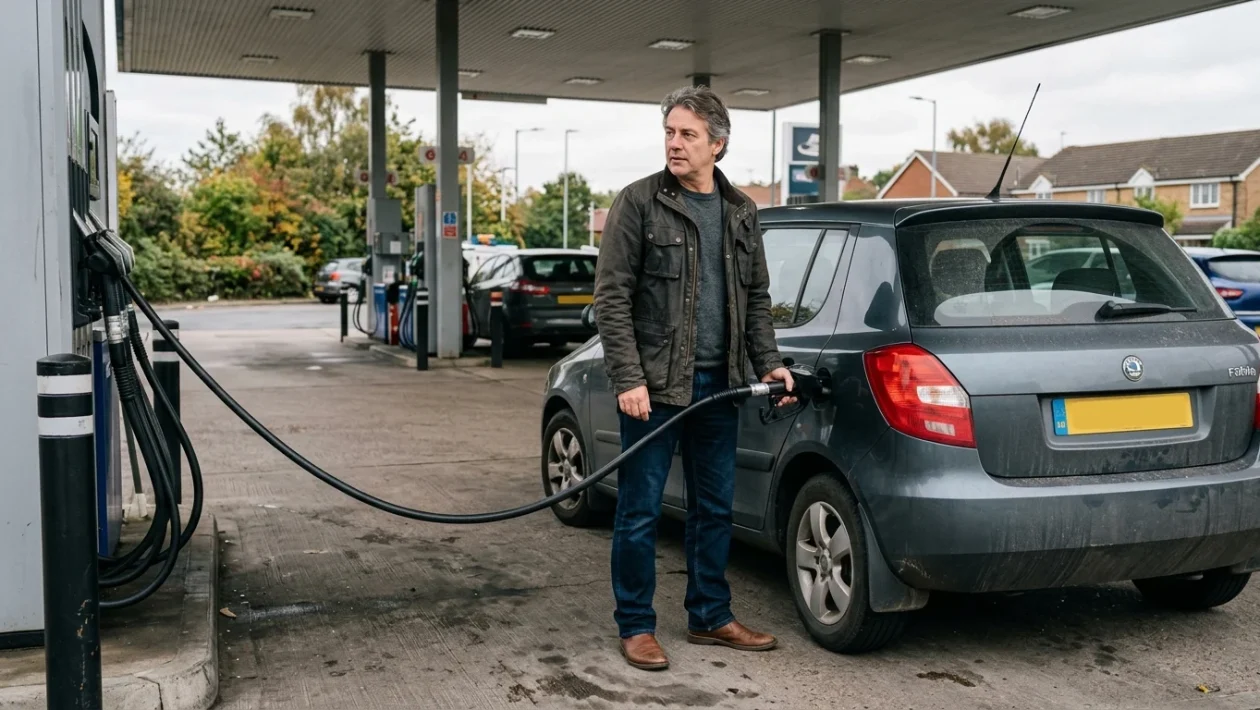 Pistola del carburante diesel inserita nel serbatoio di un'auto durante il rifornimento