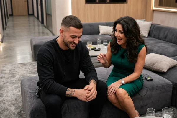 Studio del Grande Fratello con la conduttrice Ilary Blasi e le opinioniste