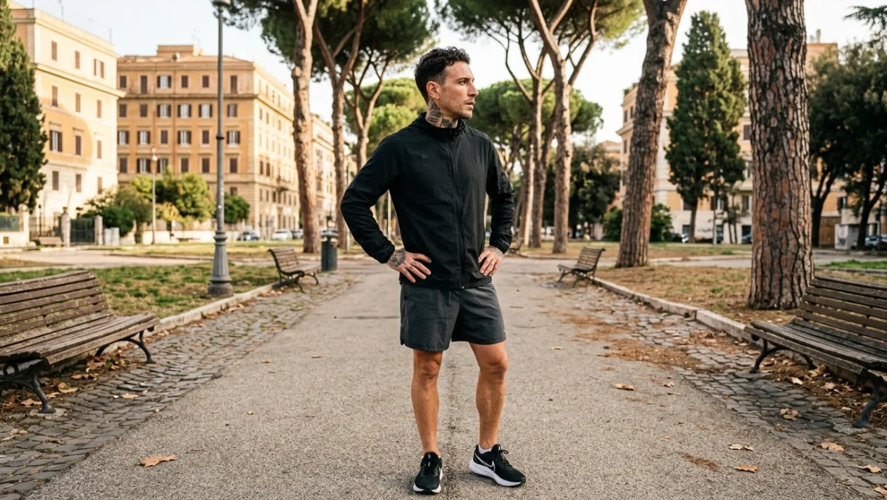 Tony Effe durante una sessione di running all'aperto
