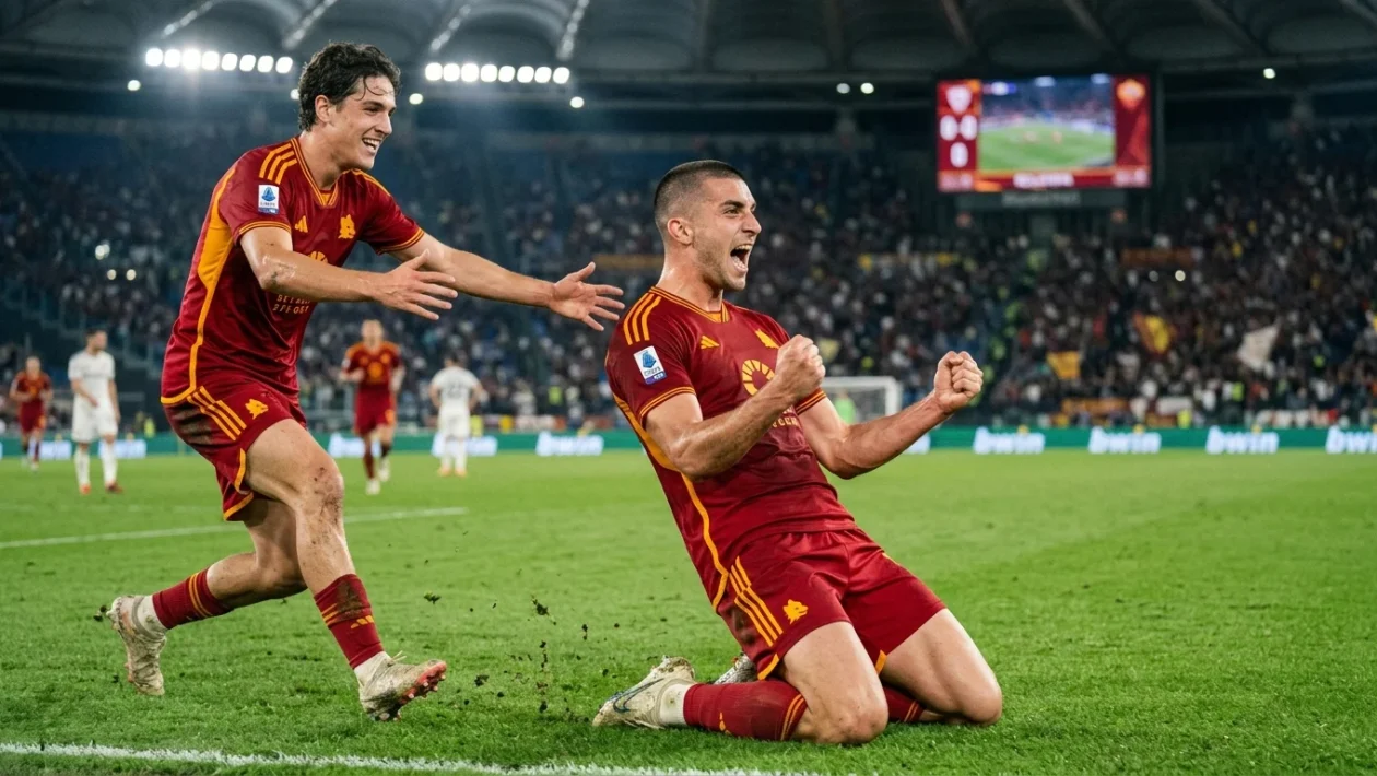 Donyell Malen esulta dopo il gol segnato in Torino Roma