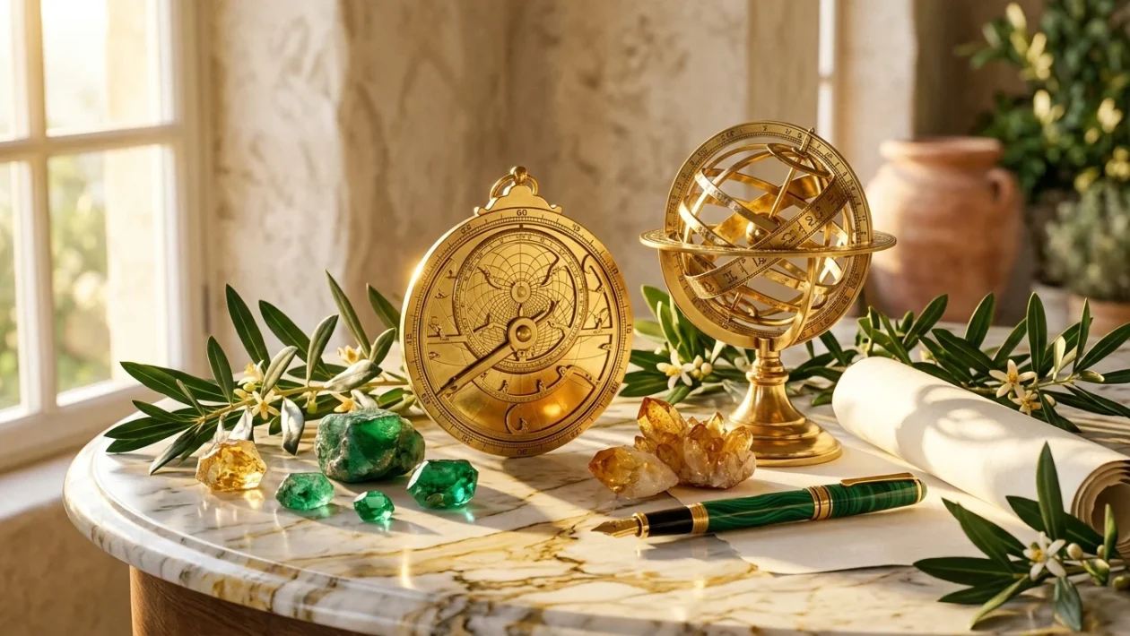 Rappresentazione astrologica del segno zodiacale del Toro tra costellazioni e pianeti dorati