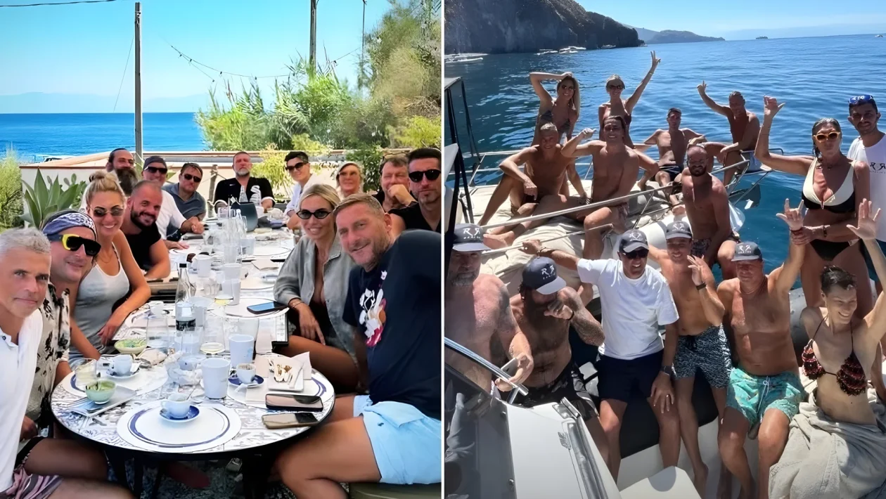 Totti e Noemi Bocchi alle Eolie: la gita in barca con Ventola, Tonetto e Di Livio