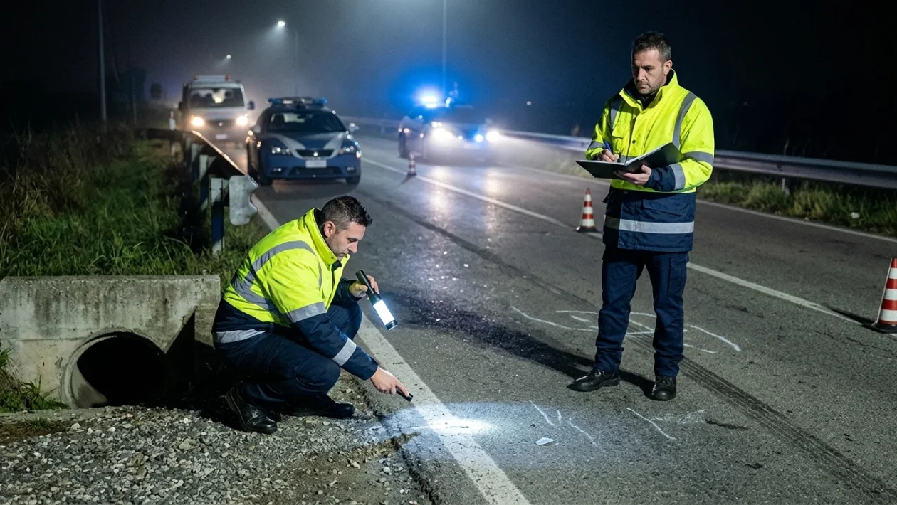 Rilievi dei soccorsi dopo un grave incidente stradale notturno