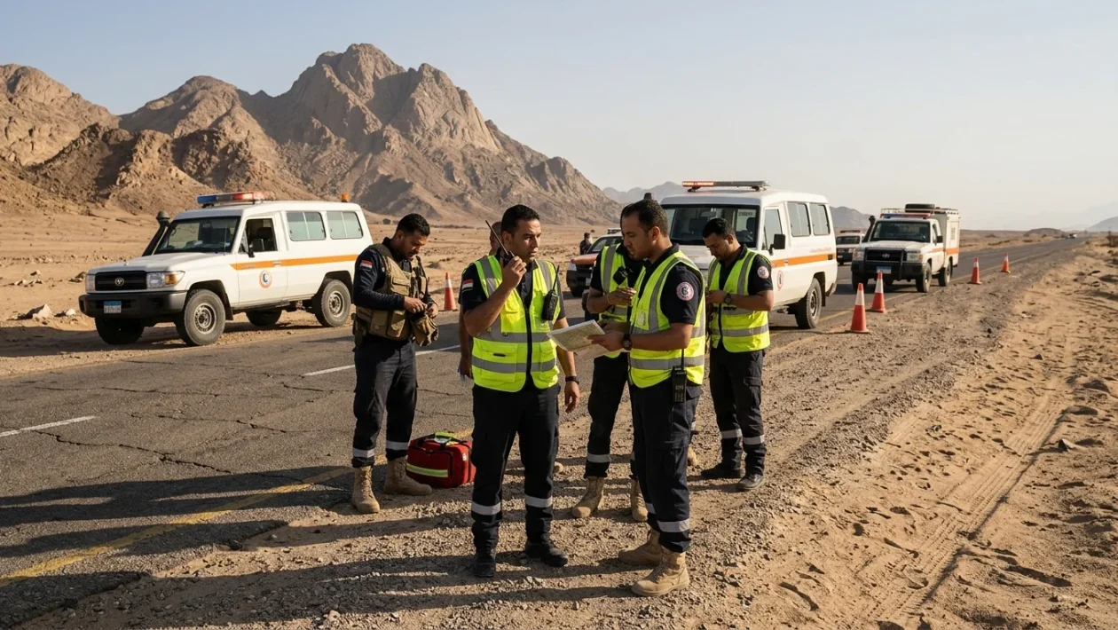 Soccorsi e strada nel Sinai meridionale dopo un incidente stradale
