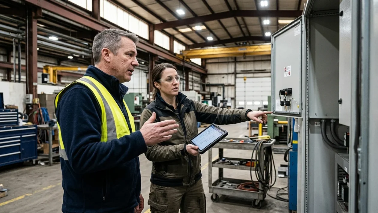 Impianto industriale avanzato con infrastrutture per veicoli elettrici ed efficienza energetica