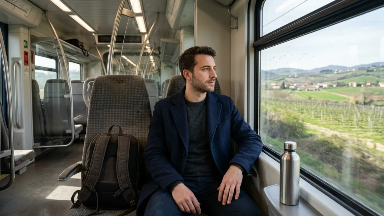 Treno passeggeri in sosta su un binario della linea ferroviaria veneta