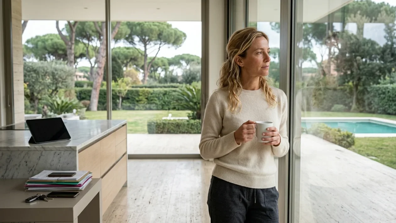 Vista esterna di una prestigiosa villa con giardino e piscina nel quartiere Eur di Roma