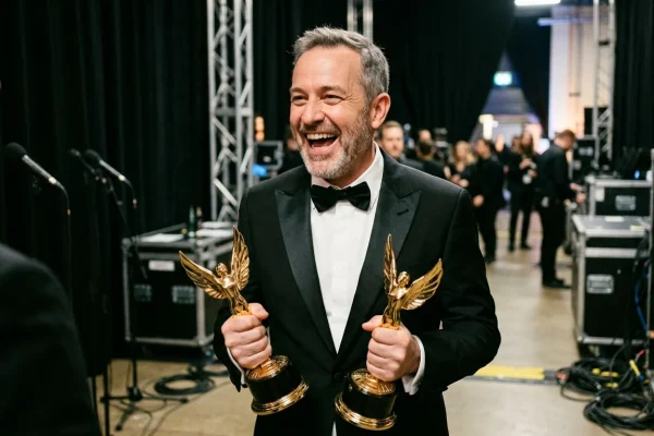 Matthew Rhys posa con i due premi conquistati agli Emmy Awards 2026